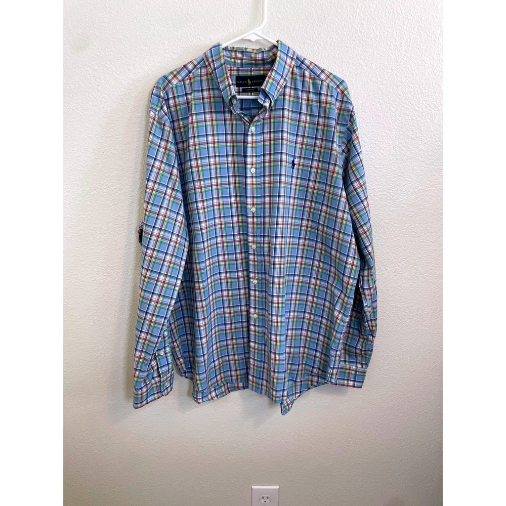Ralph Lauren Men XL Classic Fit Plaid Button Down Blue‎ Multi Color Long Sleeve